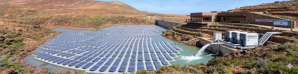 PROCANILA — Presa de Mala con paneles solares flotantes, sistema AWG GENAQ y centro de investigación · Lanzarote